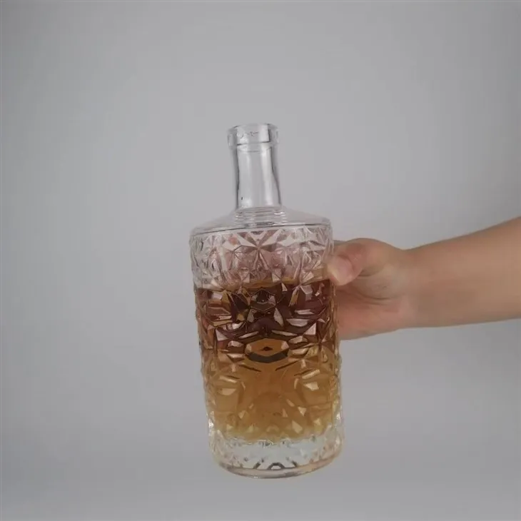 Sticlă cilindrică de sticlă de 500 ml cu model plin cu diamante pentru vodcă lichior, gin, rom, tequila, whisky, rachiu, băuturi spirtoase